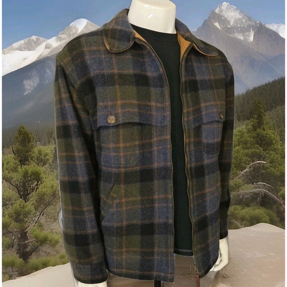 RARE VTG Rustic Woolrich Wool Field Jacket Blue/Multi Plaid Coat Men's L - Picture 1 of 16